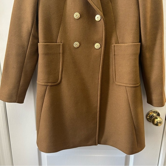 Zara Women's Coat Wool Blend Double-Breasted Tailored Toffee Brown Small NWT - Picture 9 of 14